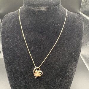 🐢 Vintage Sterling Silver 925 Italy Turtle in Heart Pendant Necklace BS